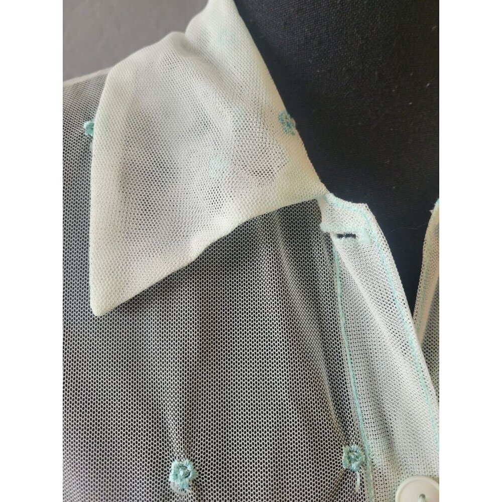 Hugo Buscati Sheer Long Sleeve Collared Long Sleeve Button Down Blouse Size S - Picture 3 of 10